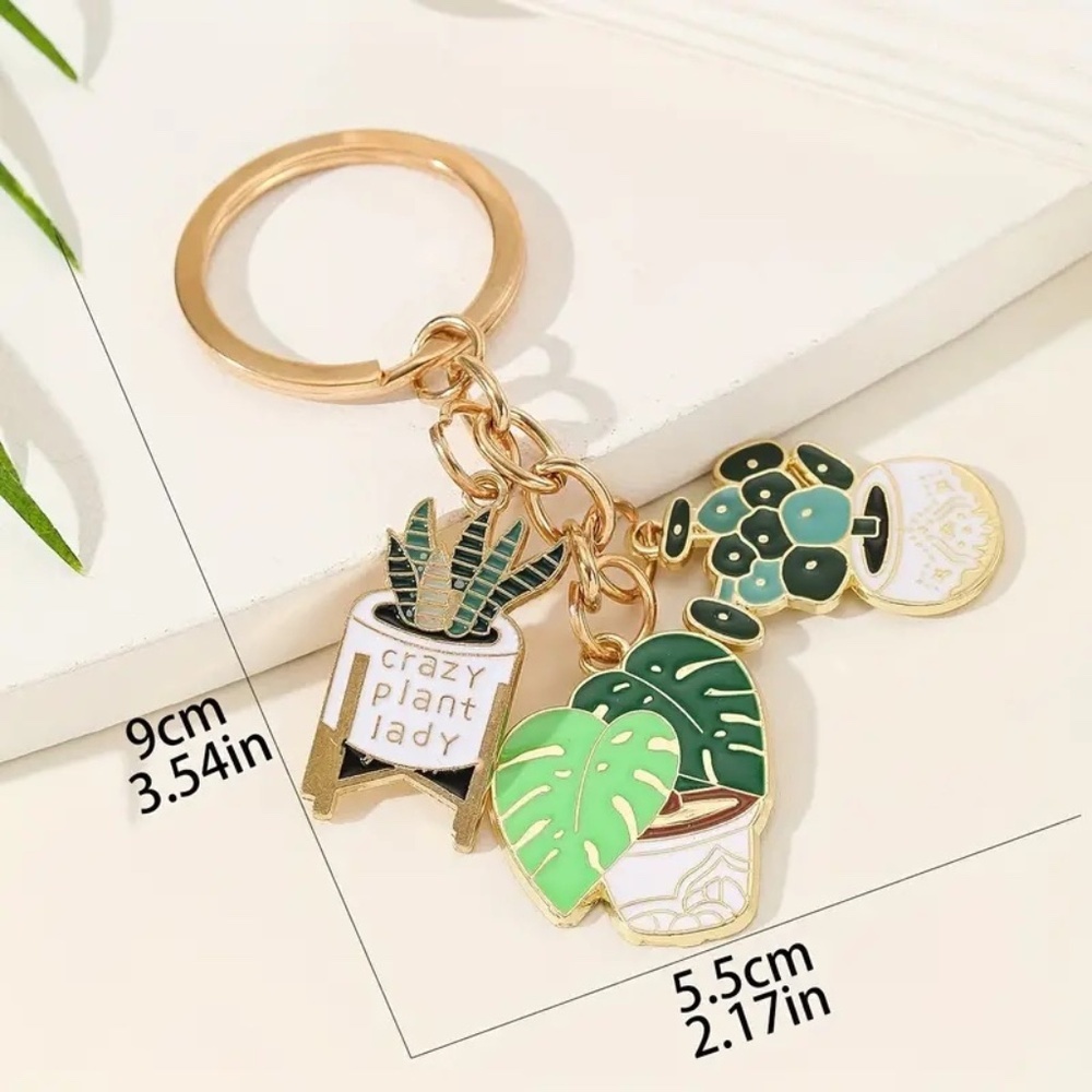 Cute Plant Lover Keychain “Crazy Plant Lady” Charm Ring Cactus & Succulent Gifts - Picture 3 of 4